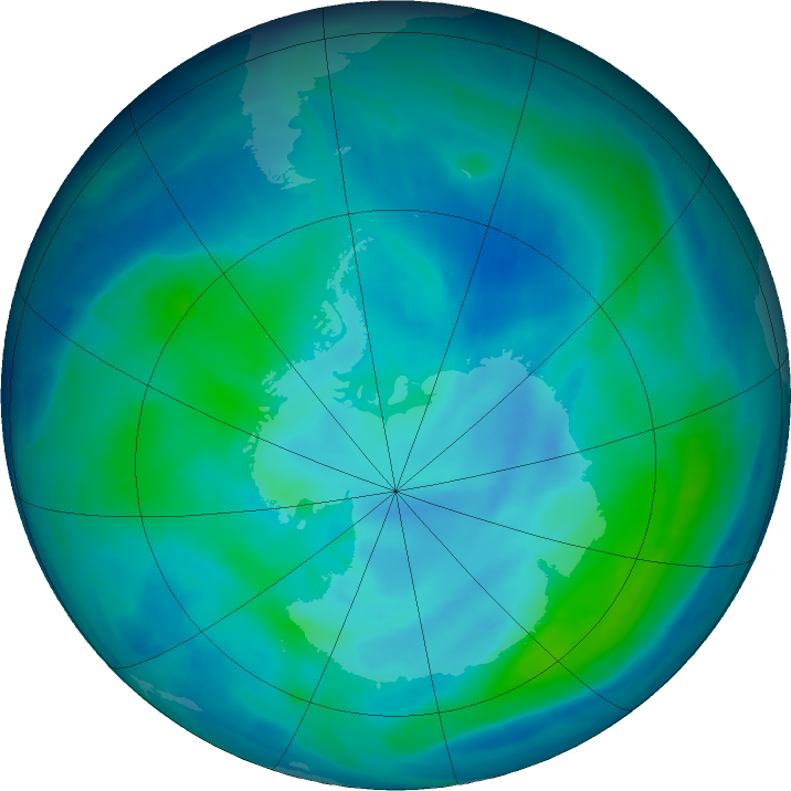 Antarctic ozone map for 04 March 2016